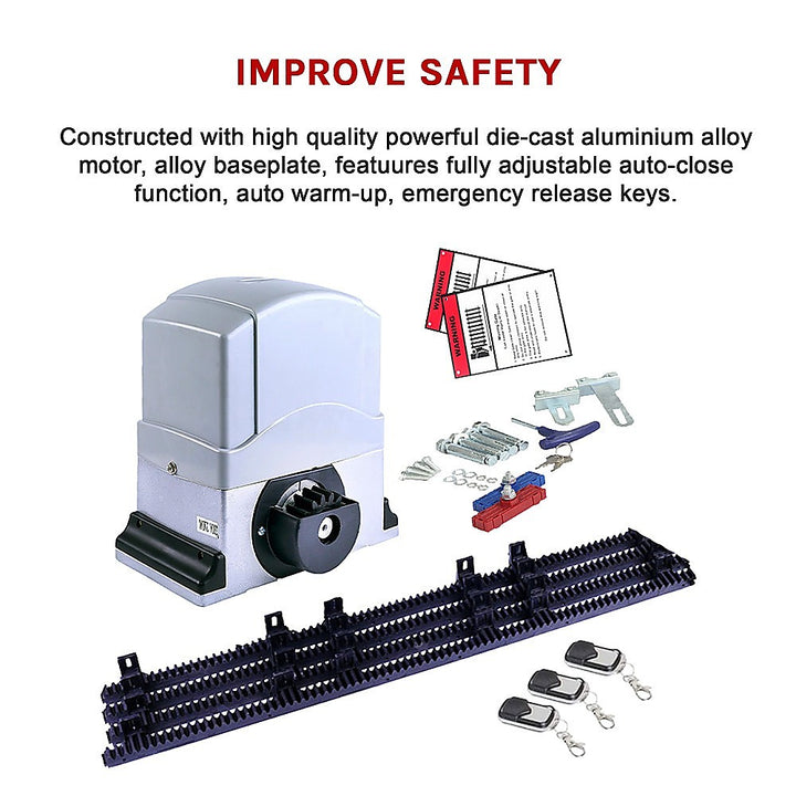 1200KG Automatic Sliding Gate Opener Kit with 4m Rail & Remotes