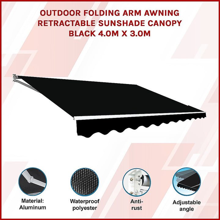 4.0m x 3.0m Outdoor Retractable Folding Arm Awning - Black