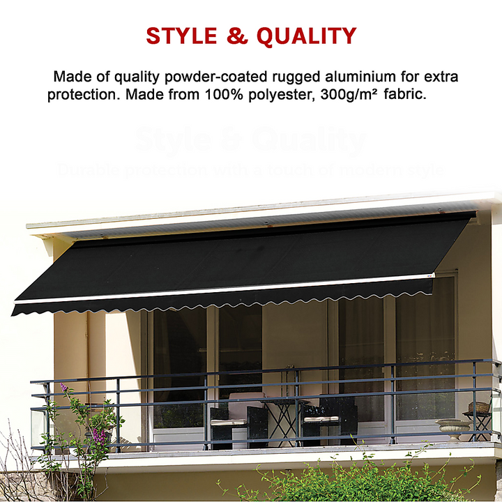 4.0m x 3.0m Outdoor Retractable Folding Arm Awning - Black