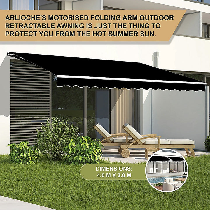 4.0m x 3.0m Outdoor Retractable Folding Arm Awning - Black
