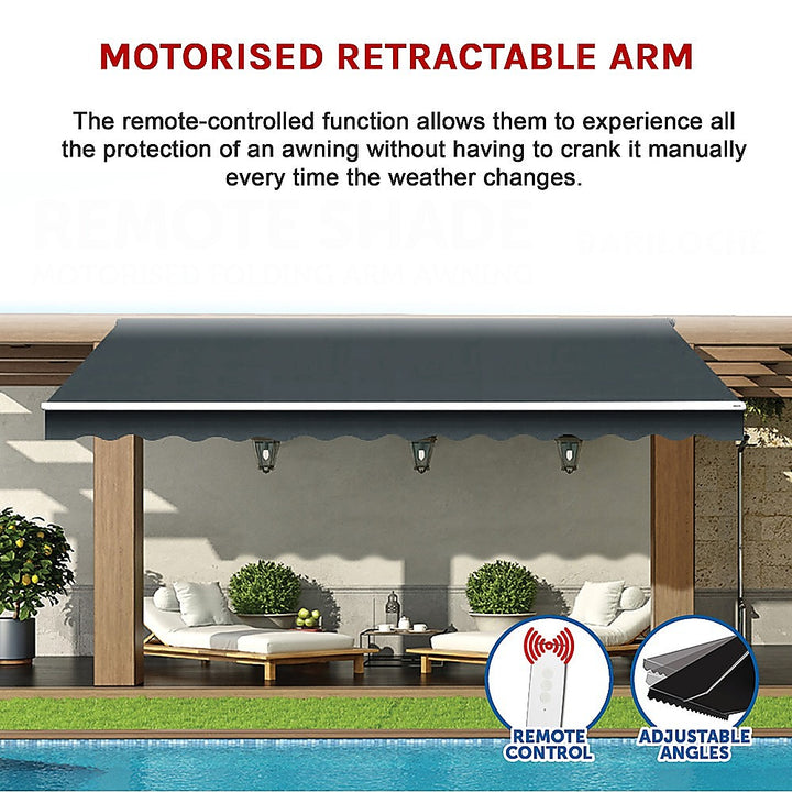 5.0m x 2.5m Outdoor Folding Arm Awning / Retractable Sunshade - Grey (Motorised)