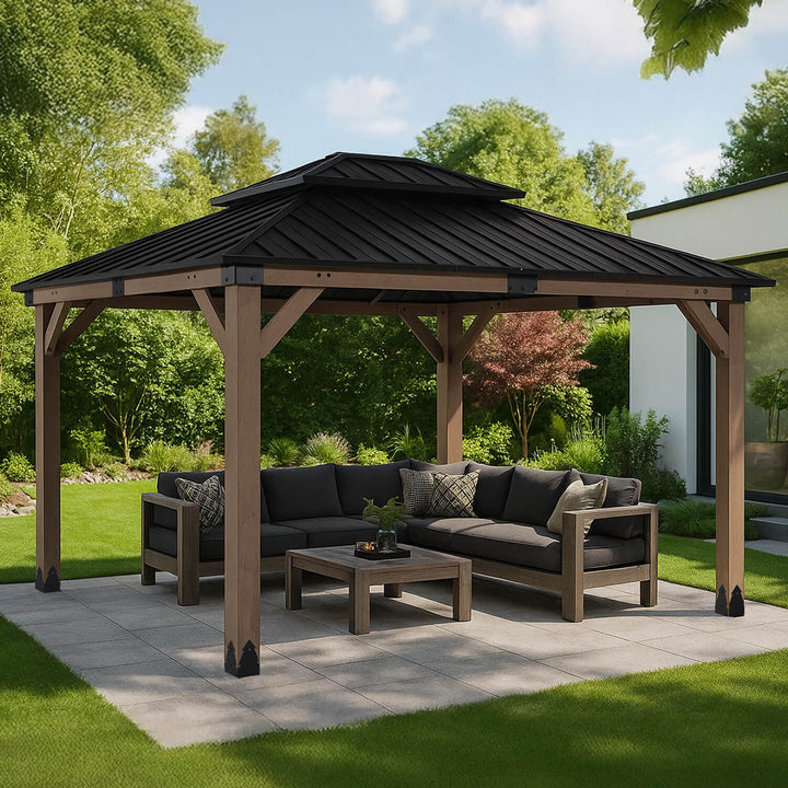 Maryborough 3.6m x 3m Timber & Steel Double Hip Roof Gazebo - Yardtopia
