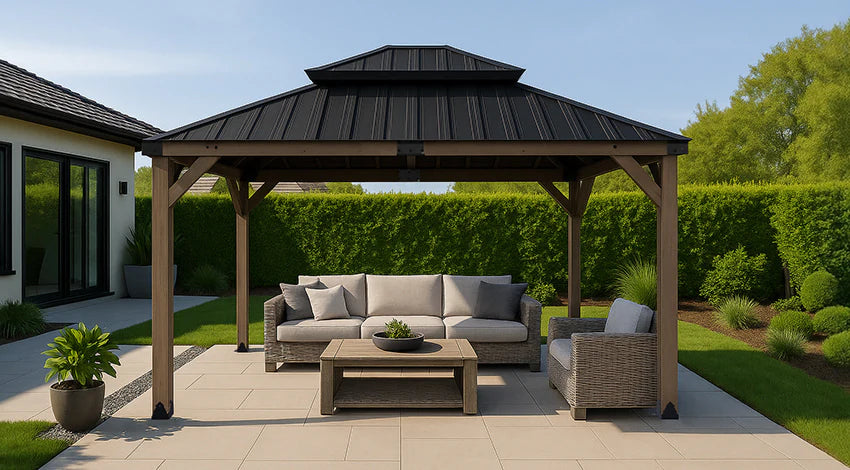 Maryborough 3.6m x 3m Timber & Steel Double Hip Roof Gazebo - Yardtopia