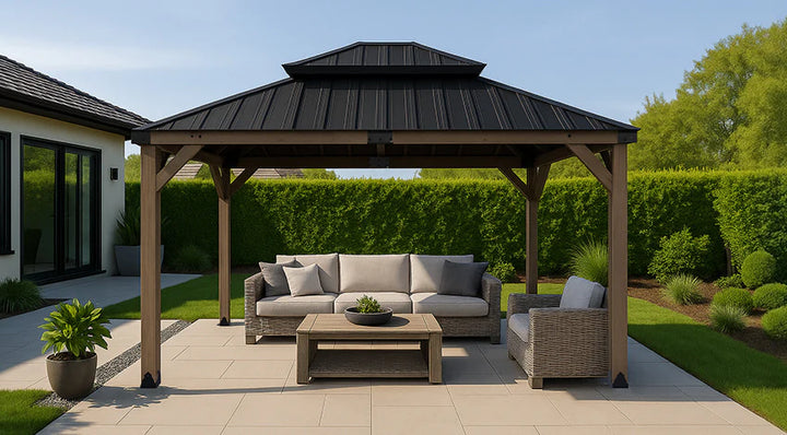 Maryborough 3.6m x 3m Timber & Steel Double Hip Roof Gazebo - Yardtopia