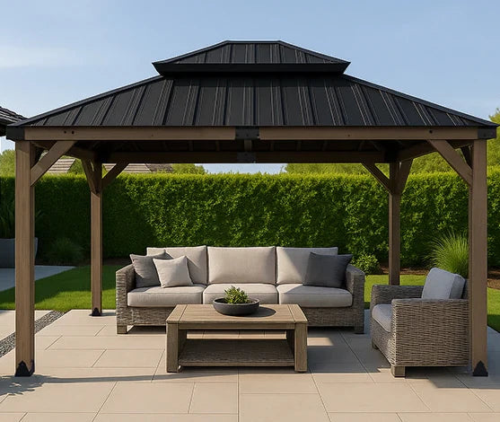 Maryborough 3.6m x 3m Timber & Steel Double Hip Roof Gazebo - Yardtopia