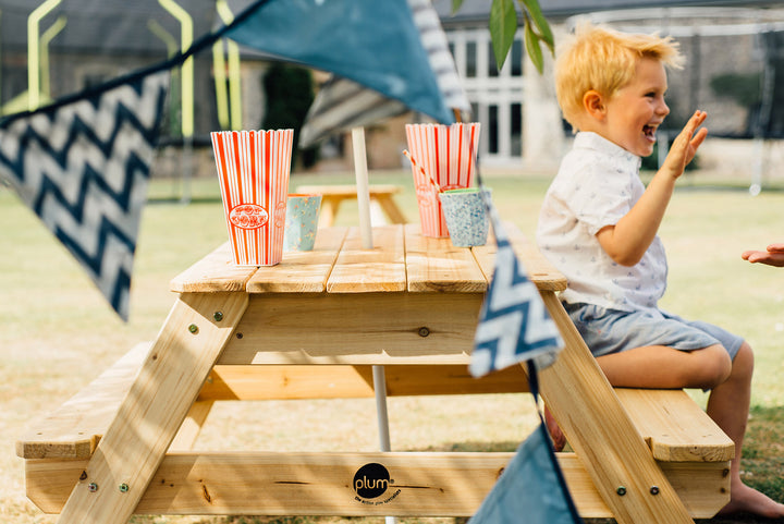 Plum Picnic Table with Coloured Umbrella