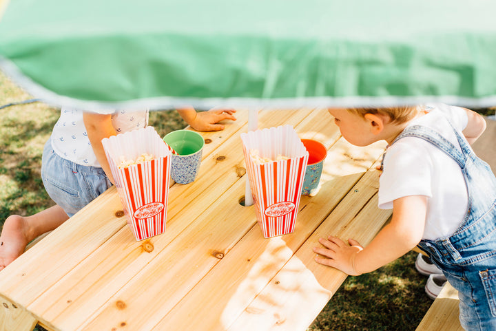 Plum Picnic Table with Coloured Umbrella