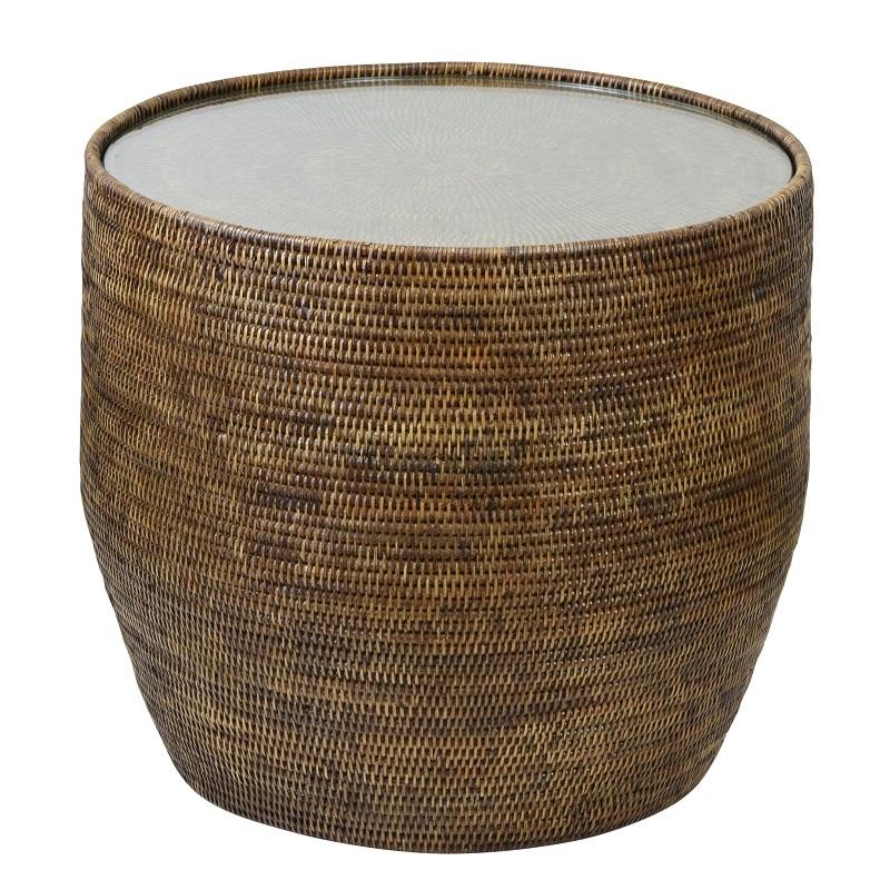 Plantation Rattan Side Table with Glass - The  Best Backyard
