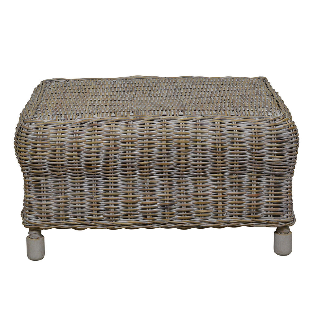 Verandah White Wash Rattan Ottoman - The Best Backyard