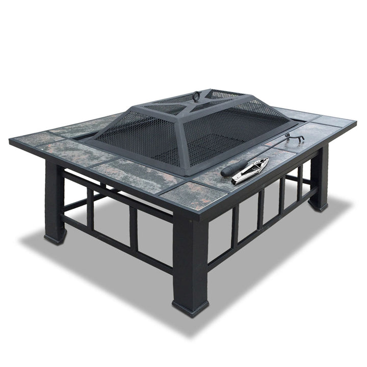 Fire Pit / BBQ / Grill with Mesh Lid - Multifunctional Design - Steel Frame