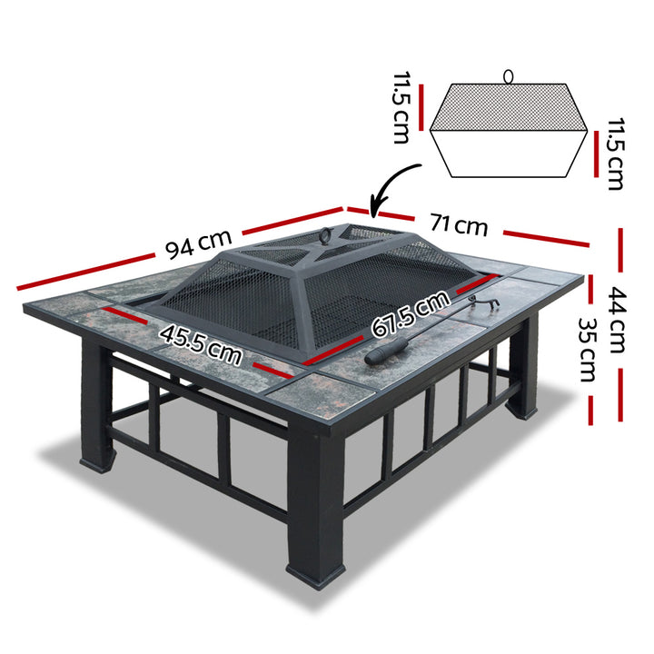 Fire Pit / BBQ / Grill with Mesh Lid - Multifunctional Design - Steel Frame