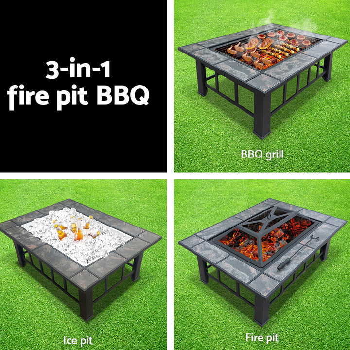 Fire Pit / BBQ / Grill with Mesh Lid - Multifunctional Design - Steel Frame