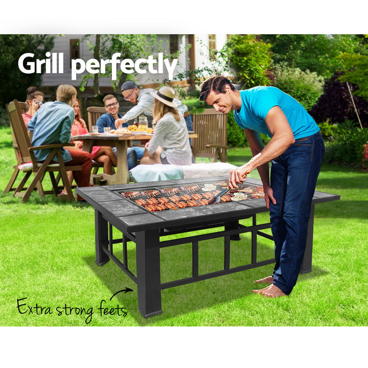 Fire Pit / BBQ / Grill with Mesh Lid - Multifunctional Design - Steel Frame