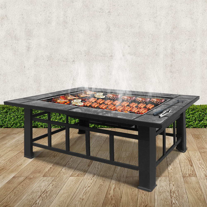 Fire Pit / BBQ / Grill with Mesh Lid - Multifunctional Design - Steel Frame