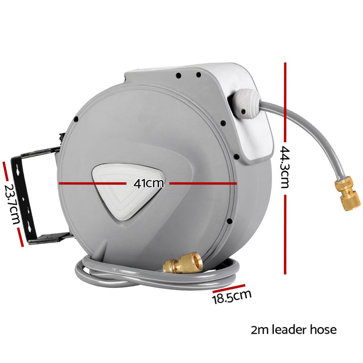 30M Retractable Hose Reel with Brass Spray Gun & Auto Rewind