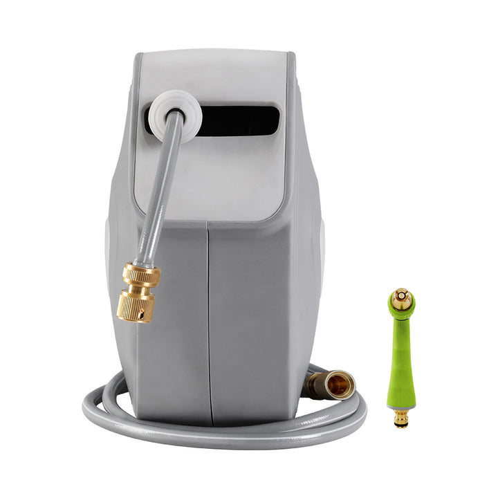 30M Retractable Hose Reel with Brass Spray Gun & Auto Rewind