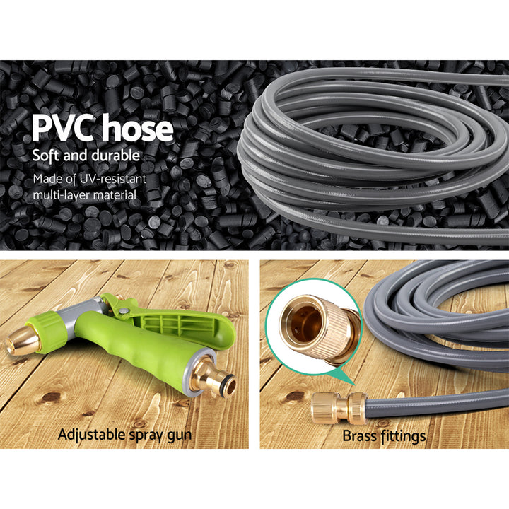 30M Retractable Hose Reel with Brass Spray Gun & Auto Rewind