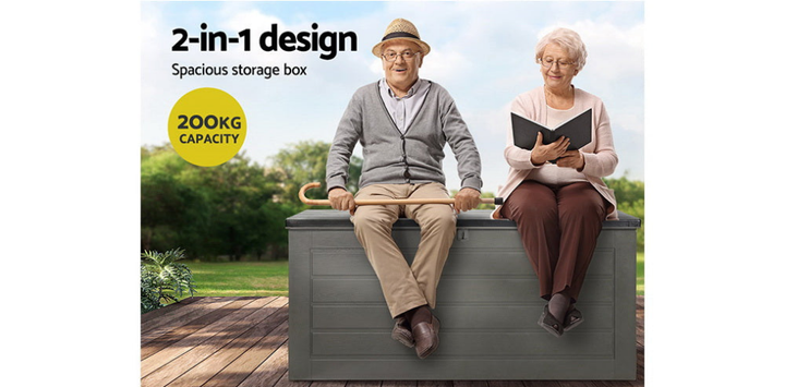 680L Waterproof Outdoor Storage Box / Bench (Lockable)  - Grey