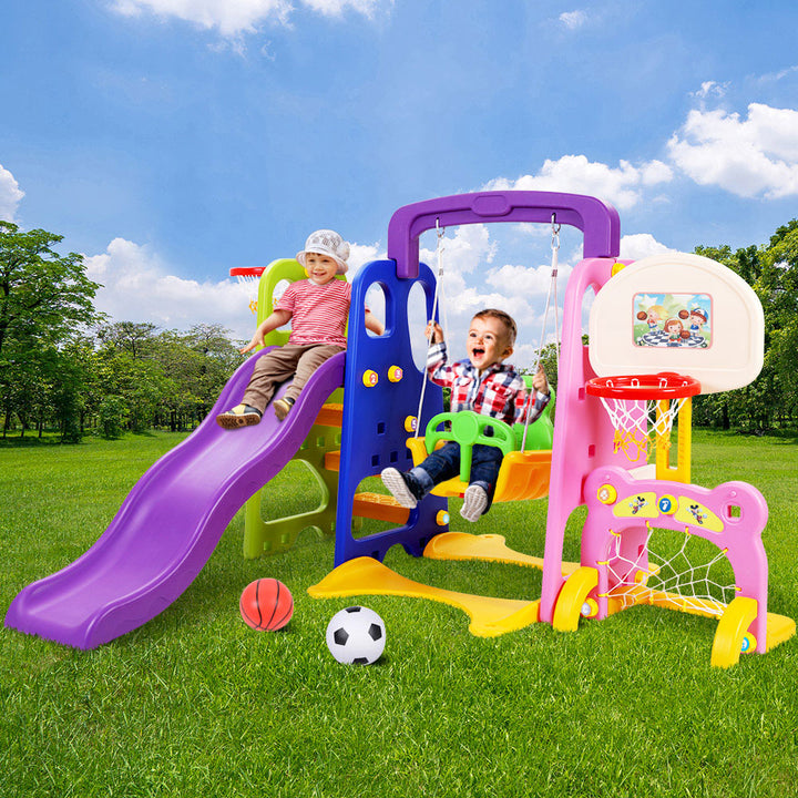 Keezi Kids 7-in-1 Slide Swing with Basketball Hoop
