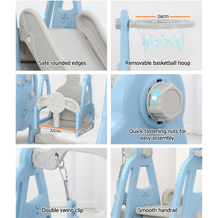 Keezi Kids Slide Set with Basketball Hoop Ring - Outdoor Playground - 170cm - Blue