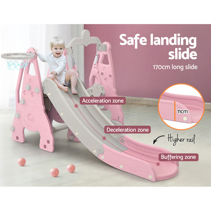 Keezi Kids Slide Set with Basketball Hoop Ring - Outdoor Playground - 170cm - Pink