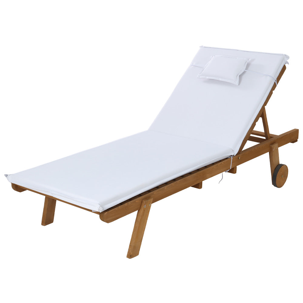 Wooden Sun Lounge with White Cushion Adjustable Frame with