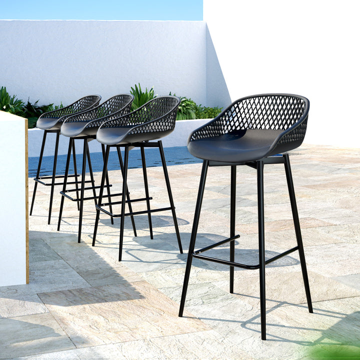 Outdoor Bar Stool - Set of 4 - Black Metal