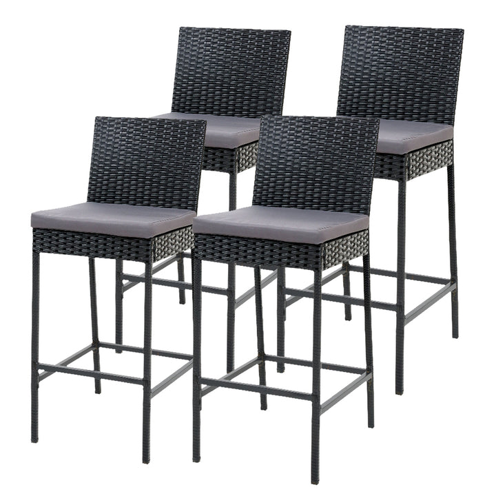 x4 Wicker Bar Stools in Black (with cushions)