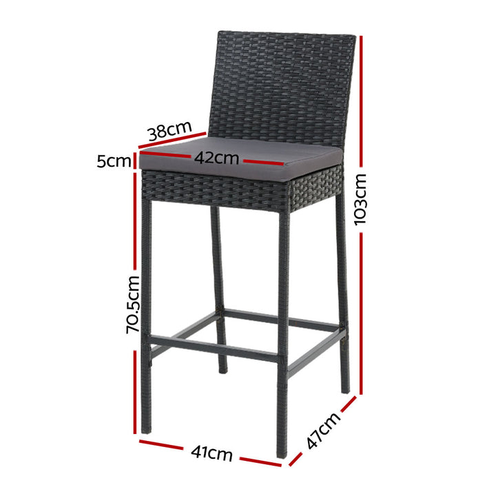 x4 Wicker Bar Stools in Black (with cushions)
