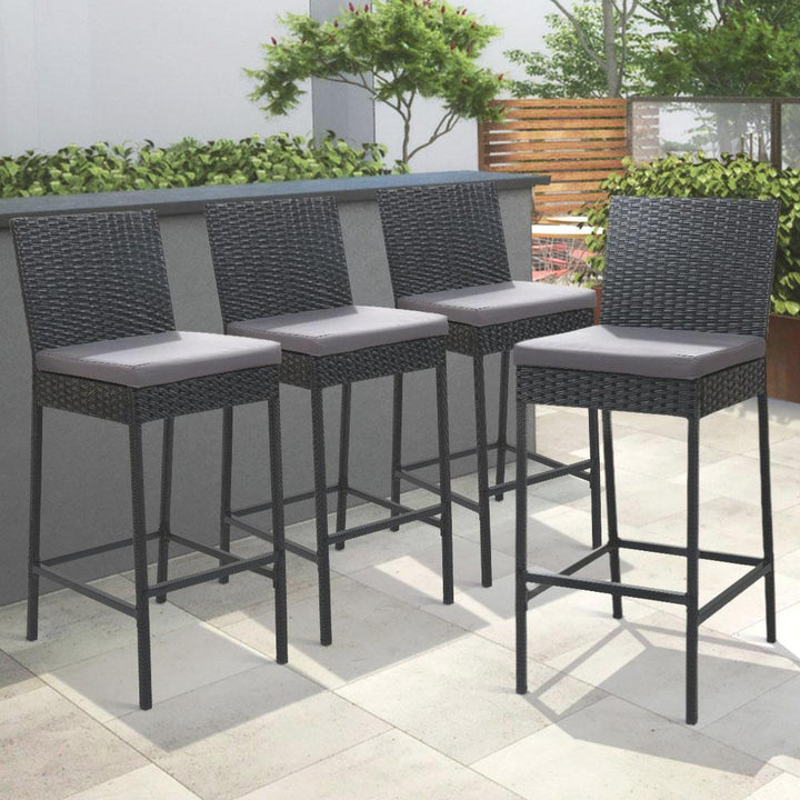 x4 Wicker Bar Stools in Black (with cushions)