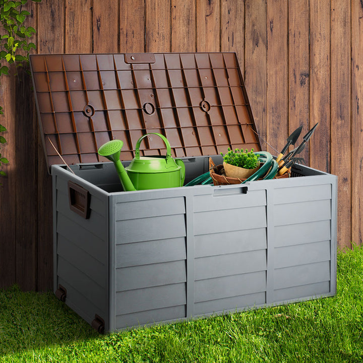 290L Outdoor Storage Box (Lockable) - Grey / Brown
