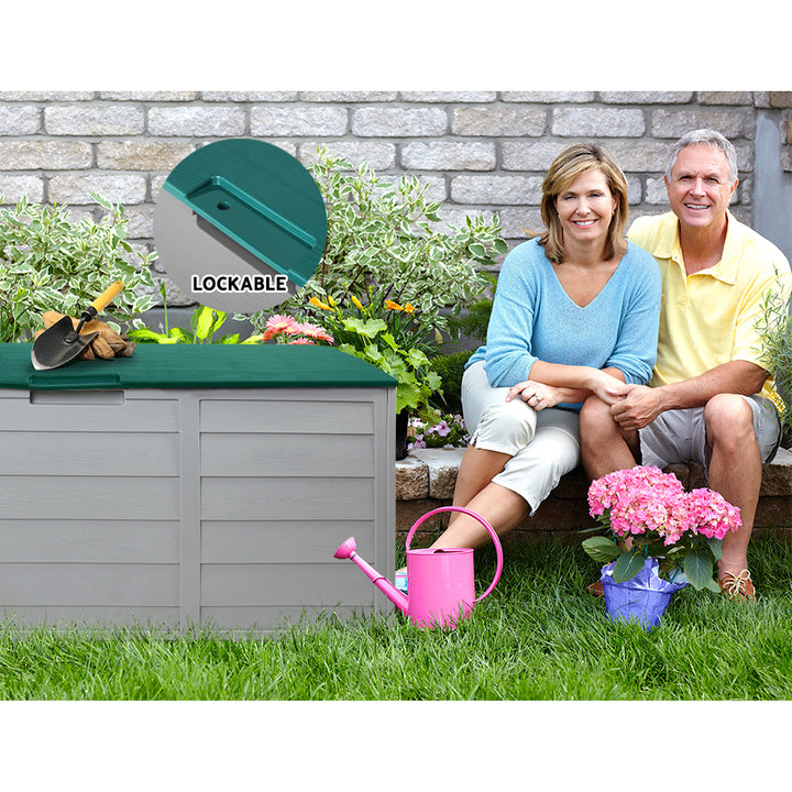 290L Outdoor Storage Box (Lockable) - Green / Grey