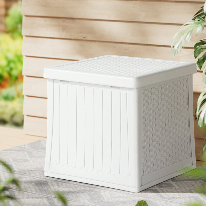 56L Outdoor Storage Box / Side Table / Bench - White