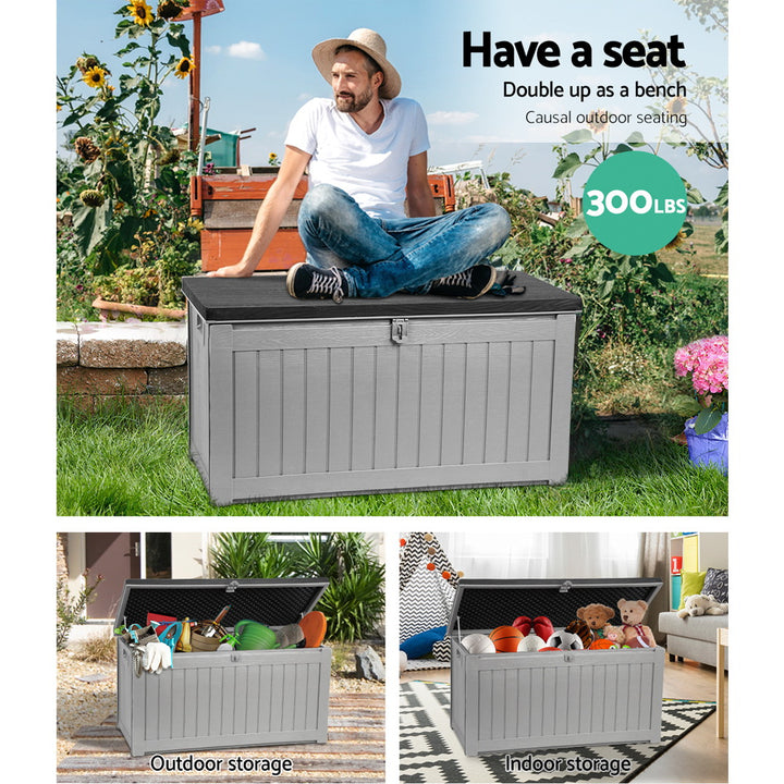 190L Outdoor Storage Box / Bench (Lockable) - Grey / Black