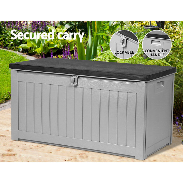 190L Outdoor Storage Box / Bench (Lockable) - Grey / Black