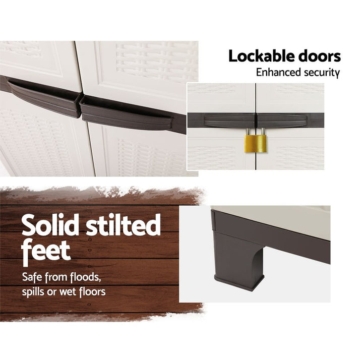 173cm Outdoor Storage Cabinet / Cupboard - Rattan Beige