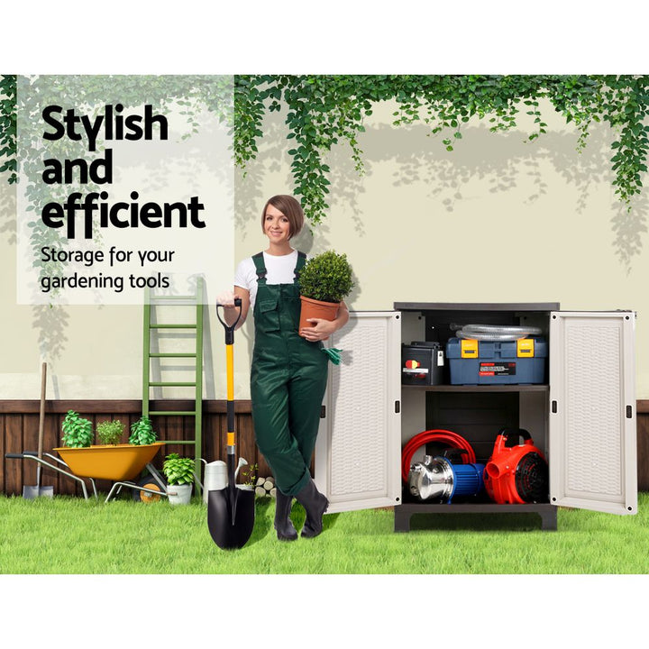 92cm Outdoor Storage Cabinet  / Lockable Cupboard - Rattan Beige