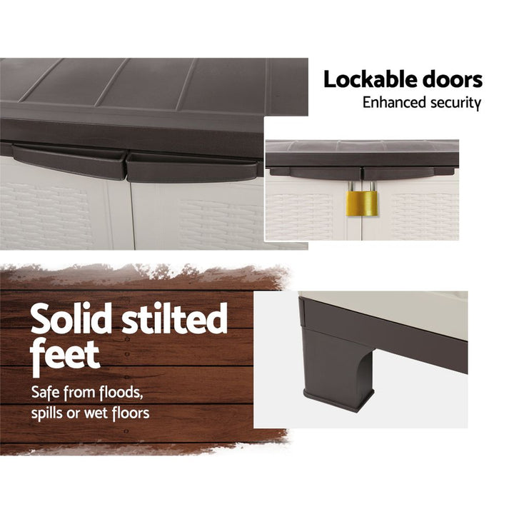 92cm Outdoor Storage Cabinet  / Lockable Cupboard - Rattan Beige