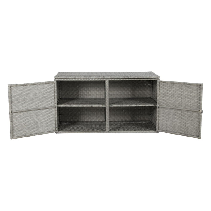 Outdoor Storage Box with Shelves - Steel Frame / PE Wicker