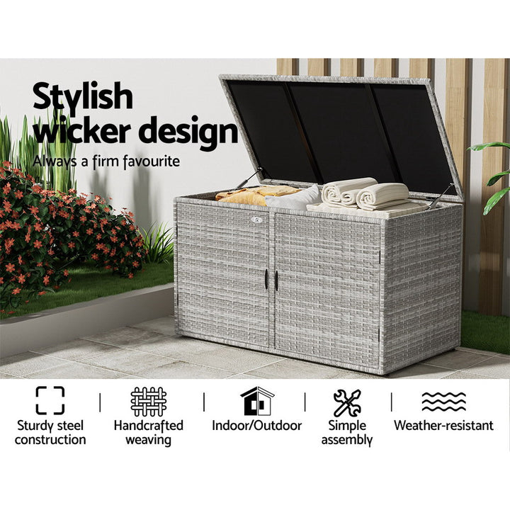 Outdoor Storage Box with Shelves - Steel Frame / PE Wicker