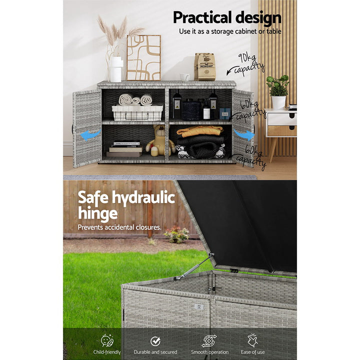 Outdoor Storage Box with Shelves - Steel Frame / PE Wicker