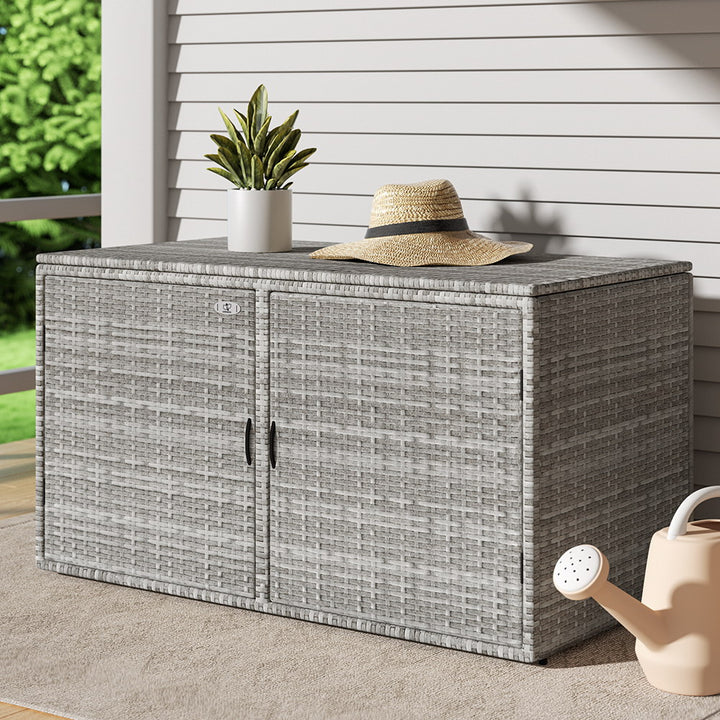 Outdoor Storage Box with Shelves - Steel Frame / PE Wicker