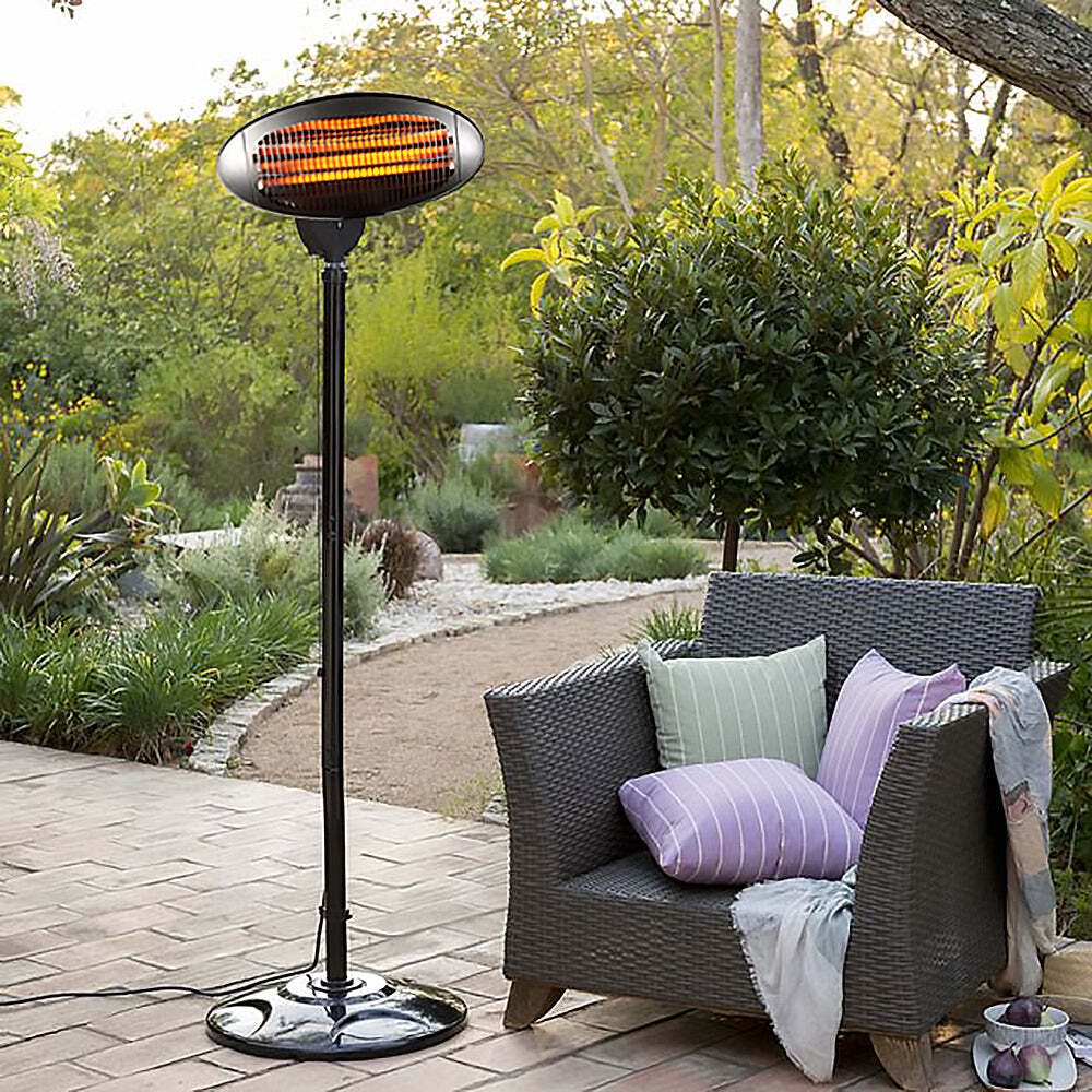 2000W 2.1m Free Standing Adjustable Portable Outdoor Electric Patio Heater - Black