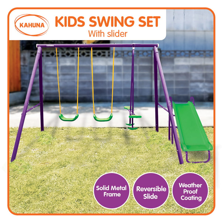 Kahuna Kids 4-Seater Swing Set with Slide (Purple / Green)