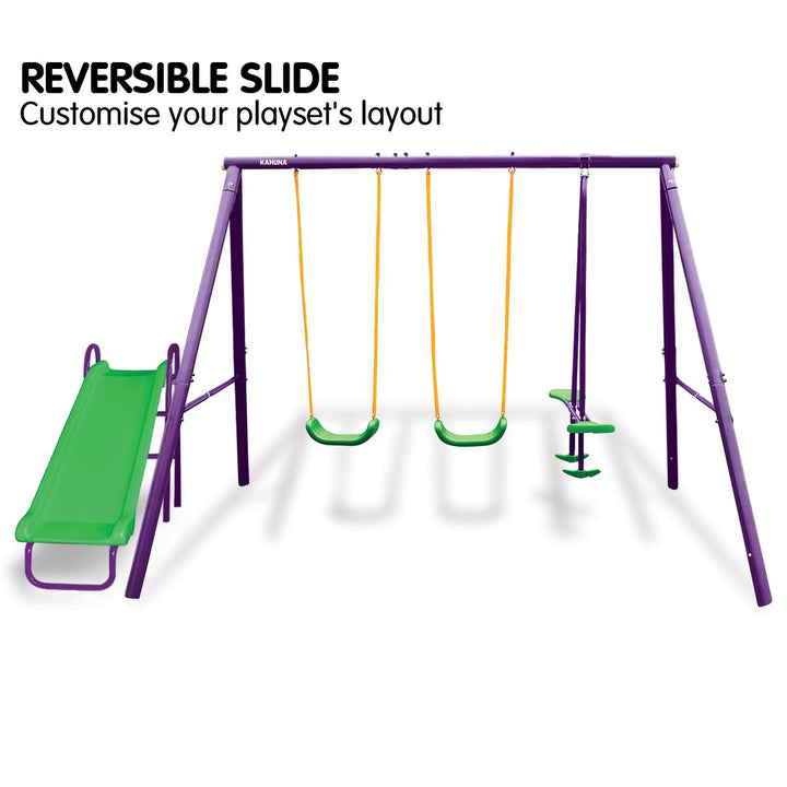 Kahuna Kids 4-Seater Swing Set with Slide (Purple / Green)