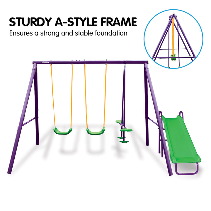 Kahuna Kids 4-Seater Swing Set with Slide (Purple / Green)