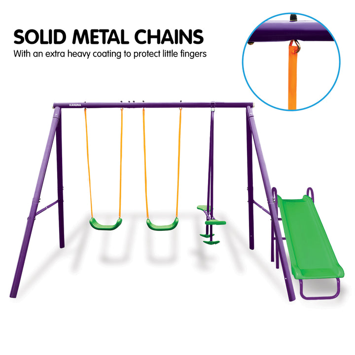 Kahuna Kids 4-Seater Swing Set with Slide (Purple / Green)