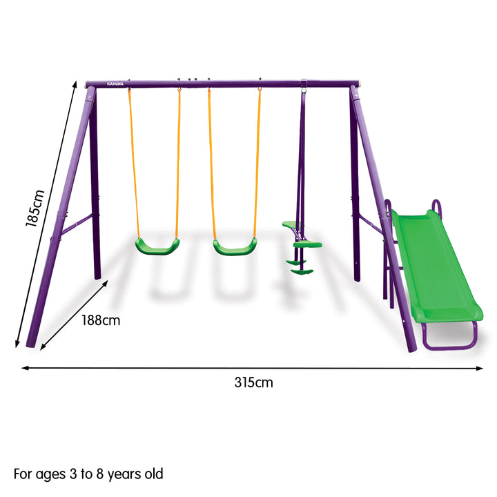 Kahuna Kids 4-Seater Swing Set with Slide (Purple / Green)