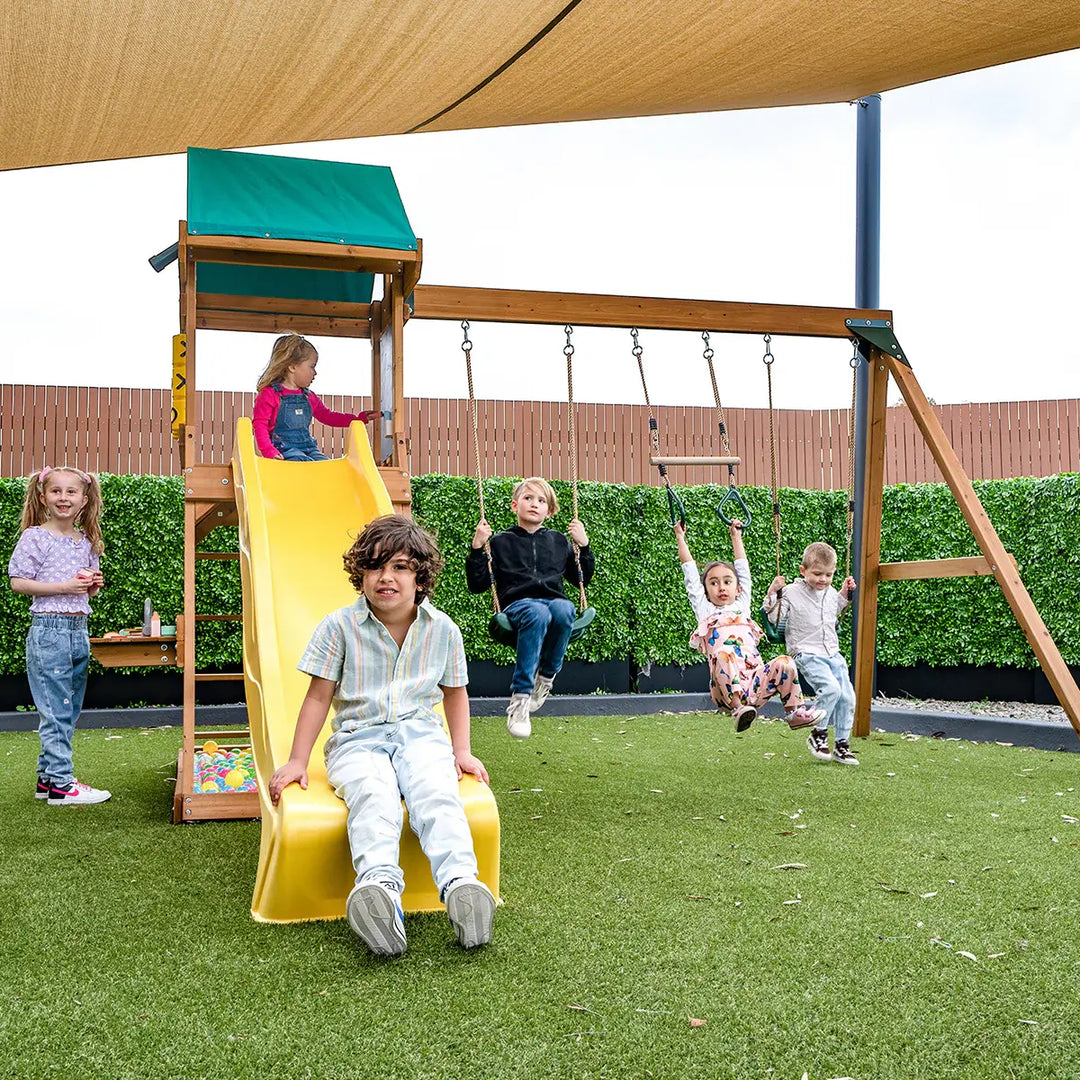 Photo of a well-secured outdoor playset