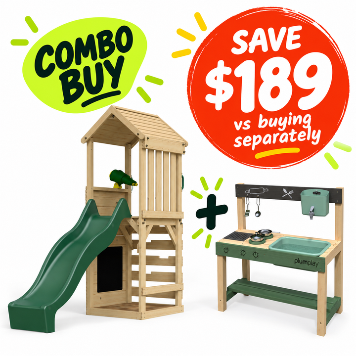 Plum® Lookout Tower Play Centre + Grubby Griddle Mud Pie Kitchen Bundle